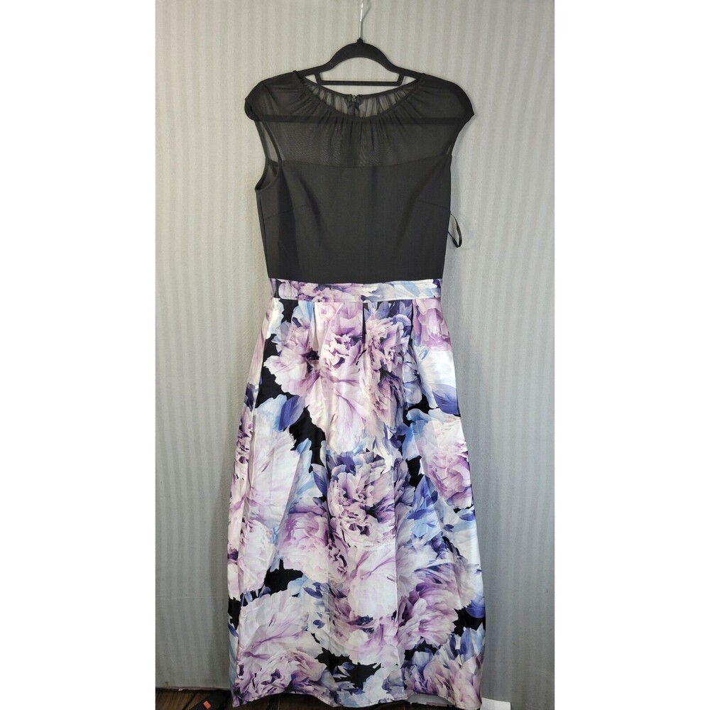 enfocus studio womens maxi cocktail dress size 12 mesh shoulders floral skirt